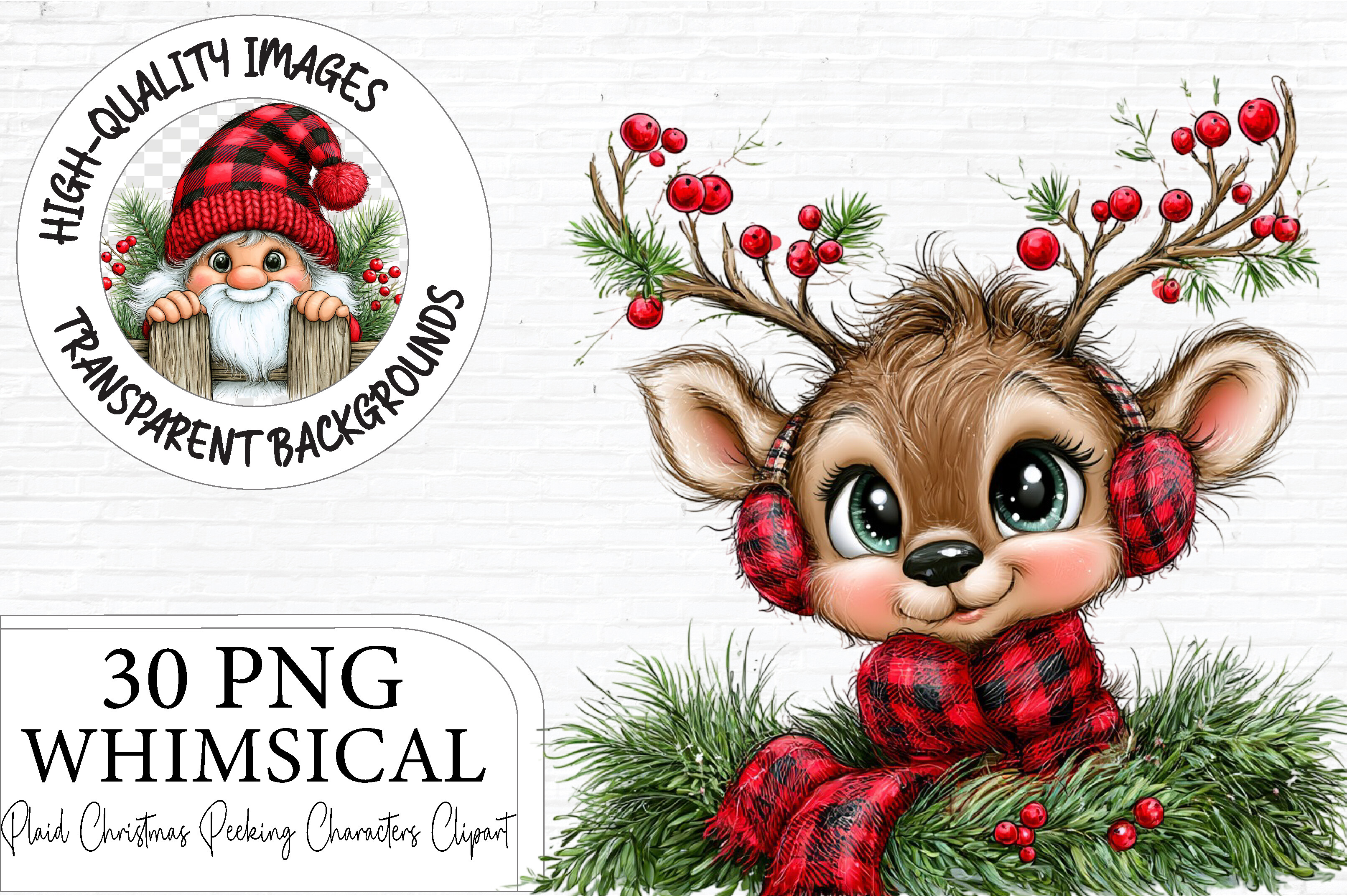 Plaid Christmas Peeking Characters PNG