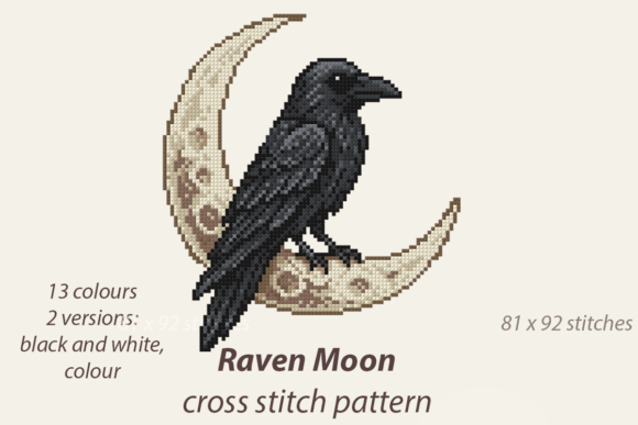 Raven Moon Cross Stitch Pattern