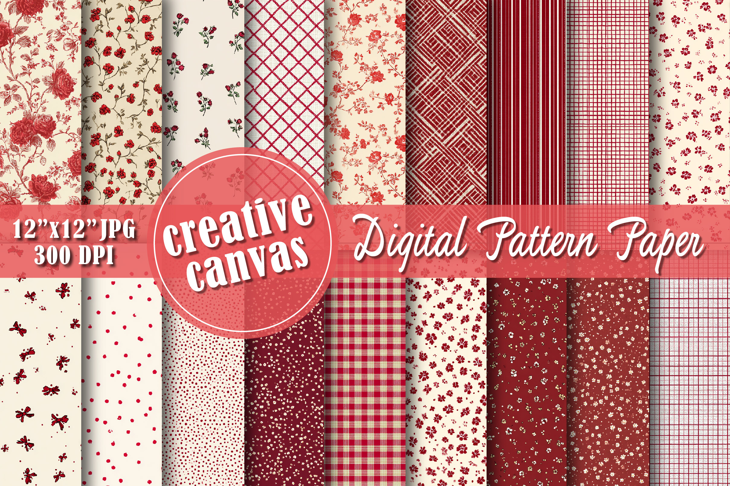 Red Rose Digital Paper Bundle