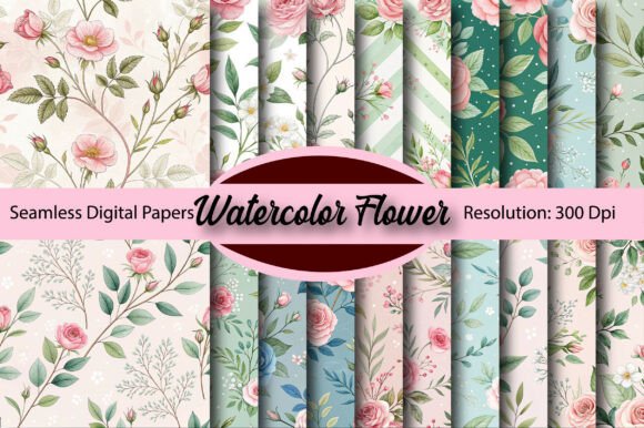 Roses Watercolor Flower Digital Paper
