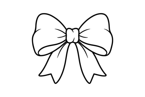 Simple Christmas Gift Bow Line Art Illus