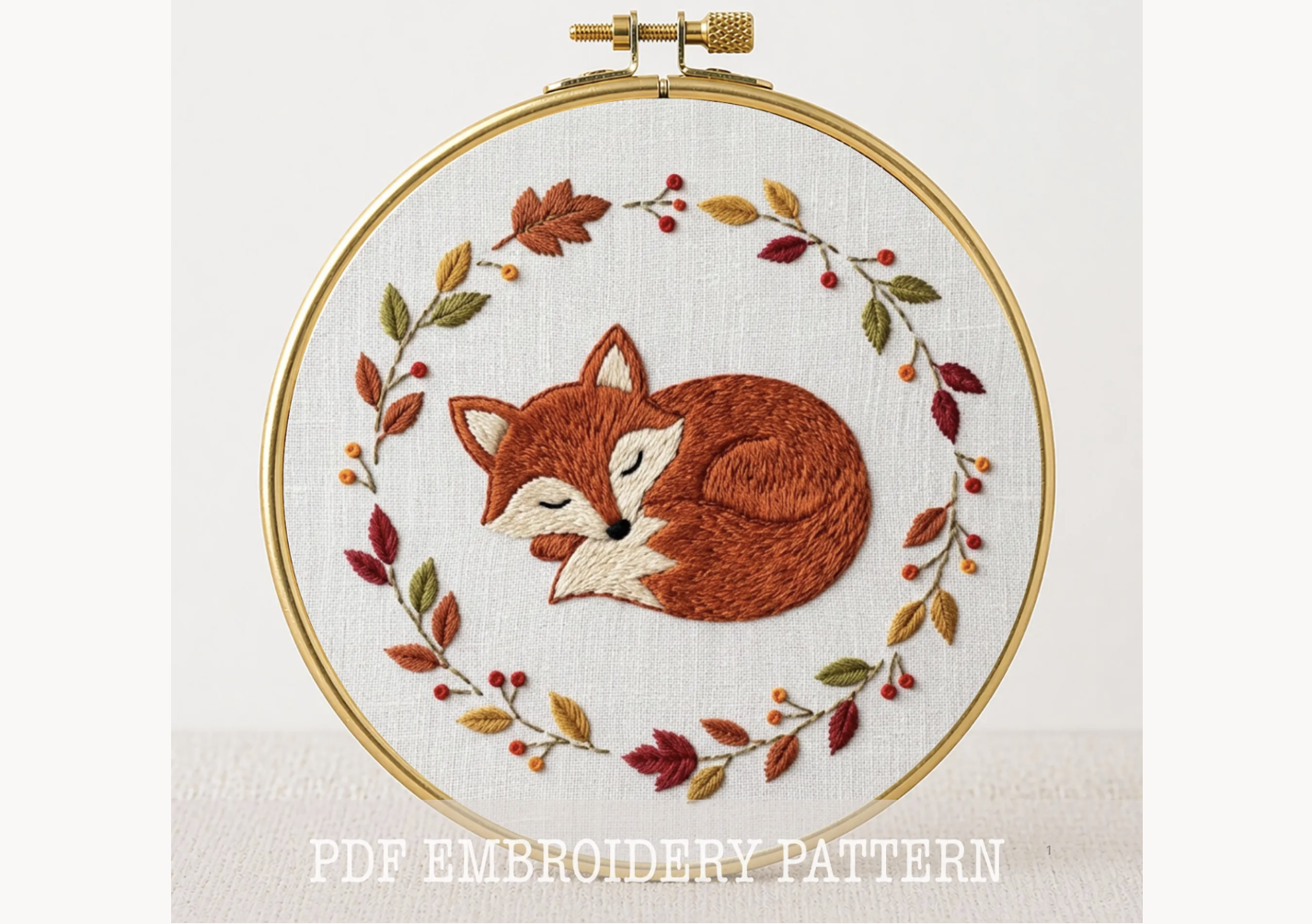 Sleeping Fox Hand Embroidery PDF Pattern