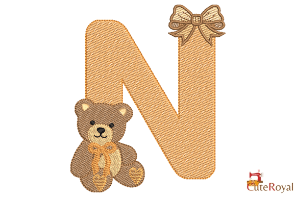 Teddy Bear Monogram Letter N – 6 Sizes