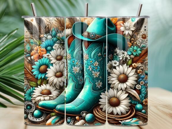 Turquoise Country Boots Tumbler Wrap