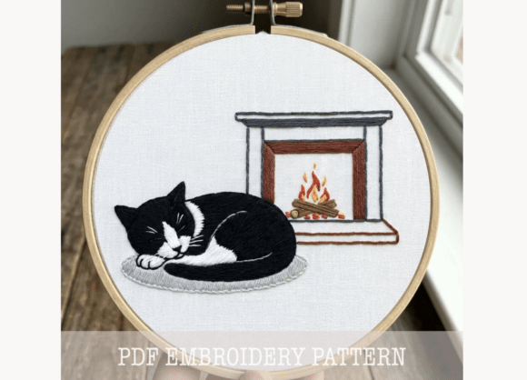 Tuxedo Cat HandEmbroidery PDF Pattern