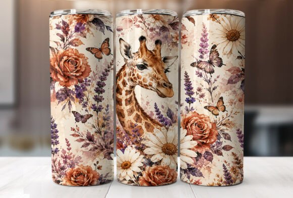 Vintage Floral Giraffe 20oz Tumbler Wrap