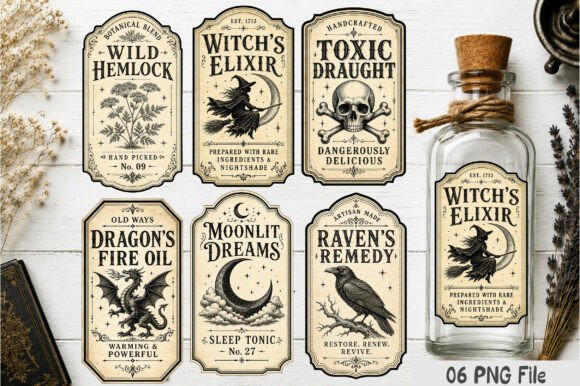 Vintage Halloween Potion Bottle Labels