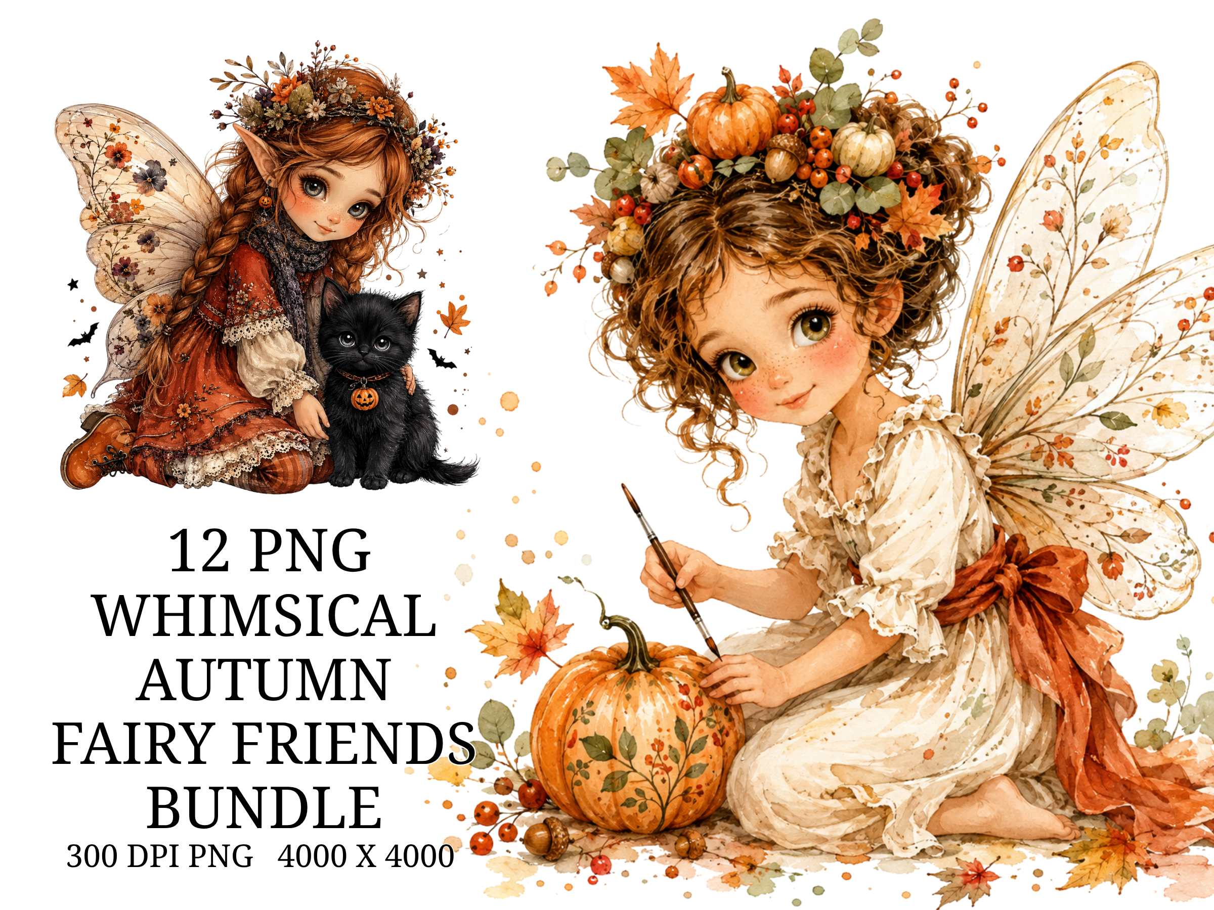 Whimsical Autumn Fairy PNG Bundle, Cute