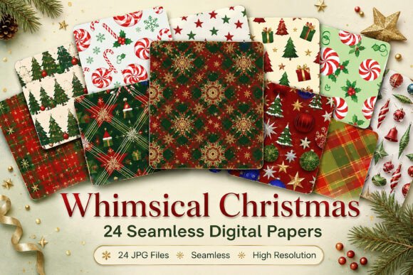 Whimsical Christmas Digital Paper Bundle