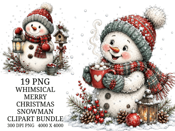 Whimsical Christmas Snowman PNG Bundle