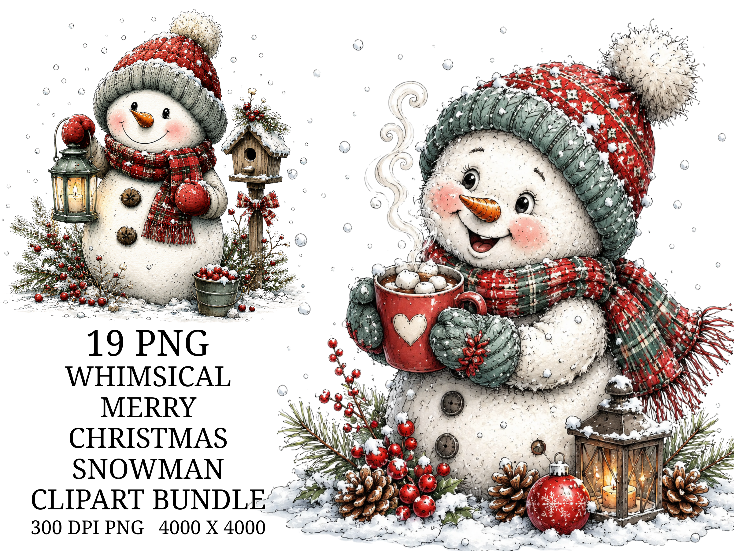 Whimsical Christmas Snowman PNG Bundle