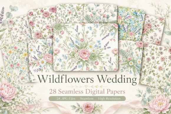 Wildflowers Wedding Seamless Pattern