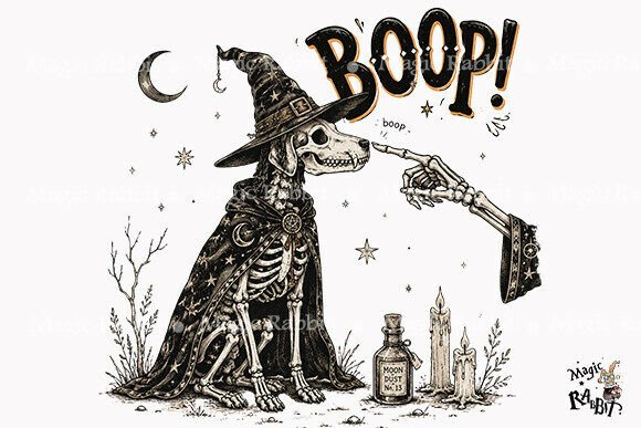 Witchy Skeleton Dog Halloween PNG