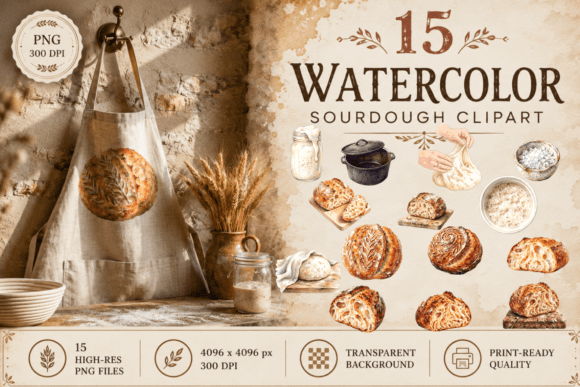 Artisan Sourdough Baking Watercolor PNG