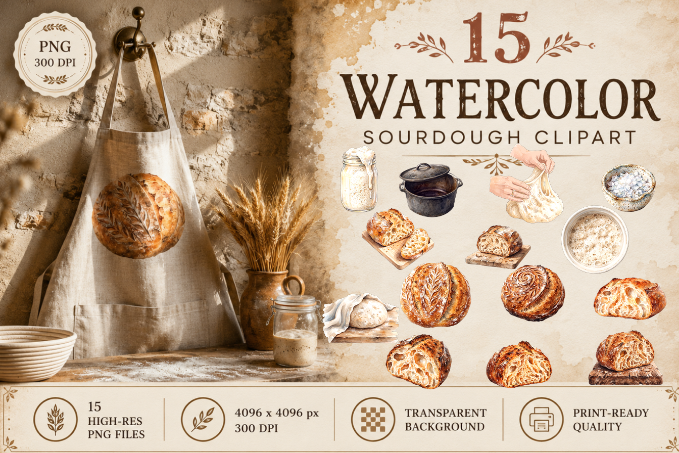 Artisan Sourdough Baking Watercolor PNG