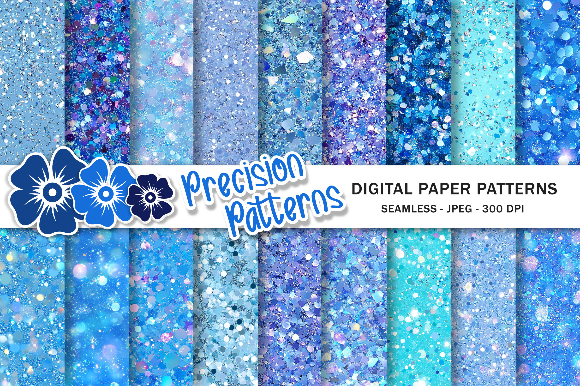 Blue Holographic Glitter Digital Paper