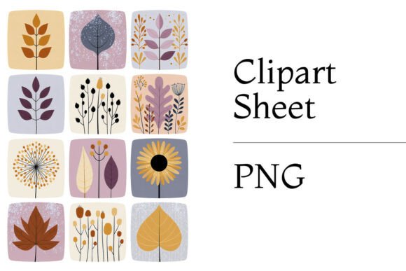 Botanical Leaves Collection Clipart PNG
