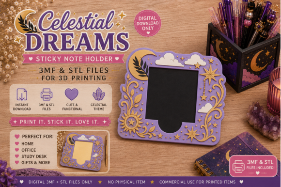 Celestial Dreams Sticky Note Holder STL | 3MF Ready for Multi-Color Print - Image 4