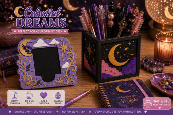Celestial Dreams Sticky Note Holder STL | 3MF Ready for Multi-Color Print - Image 2