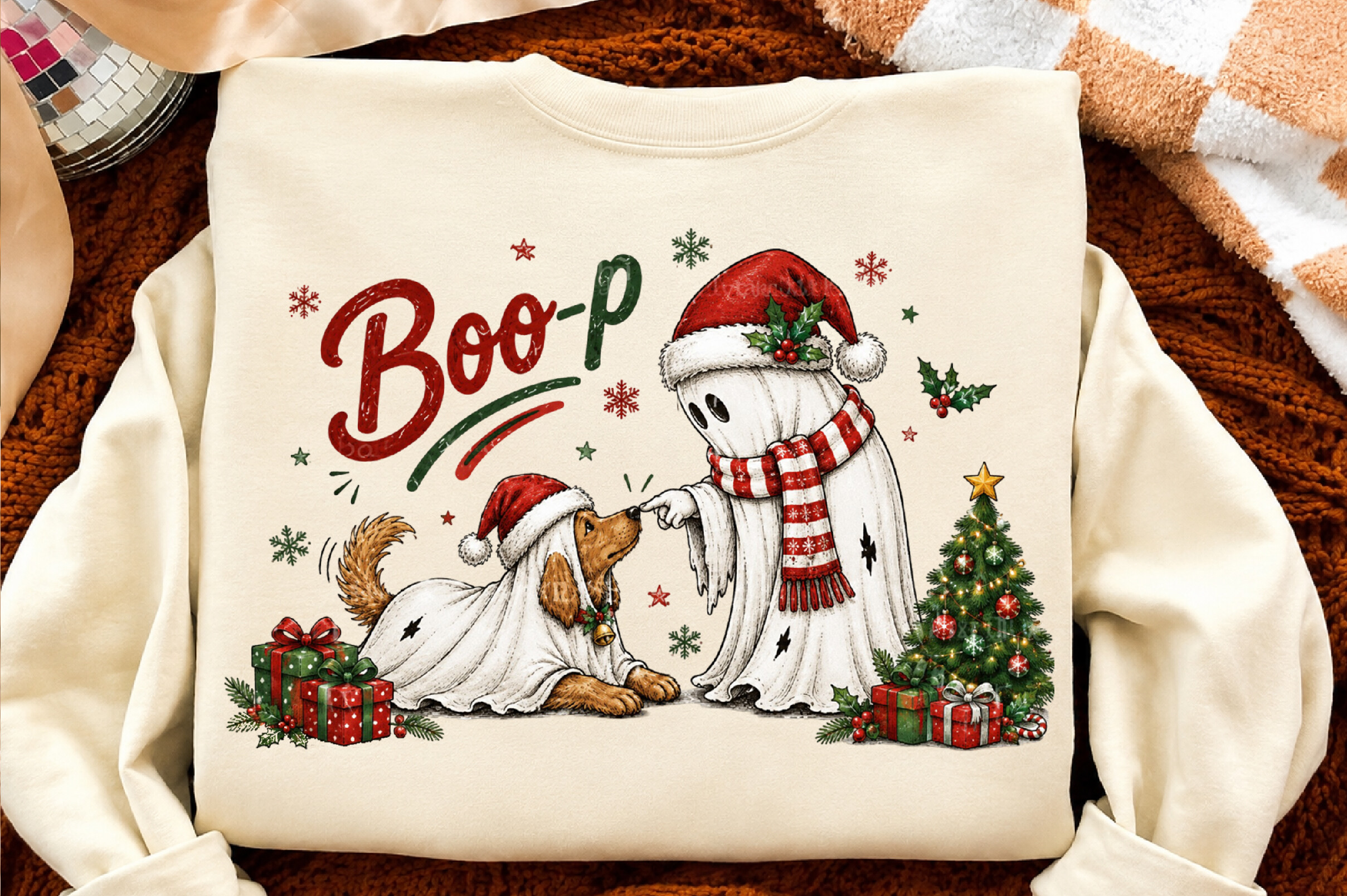 Christmas Ghost Dog Nose Boop PNG