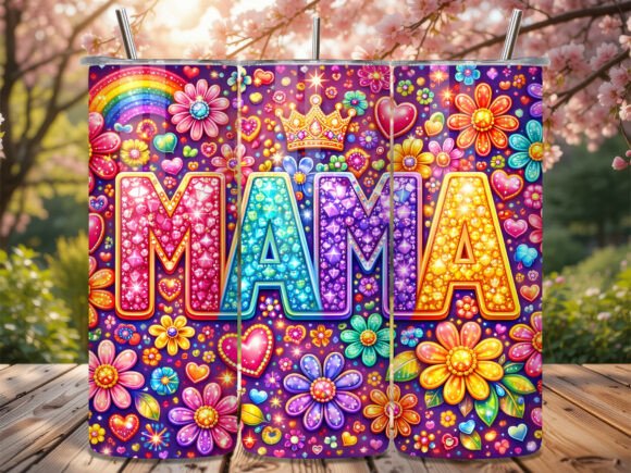 Colorful Glitter Mama Crown Tumbler Wrap