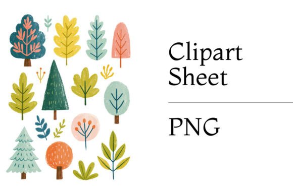 Colorful Woodland Trees Clipart PNG