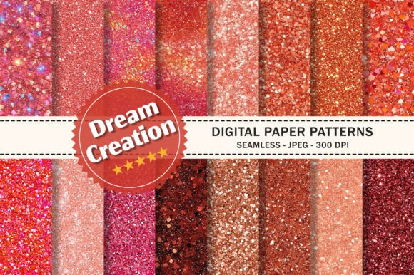 Coral Glitter Digital Paper, Textures