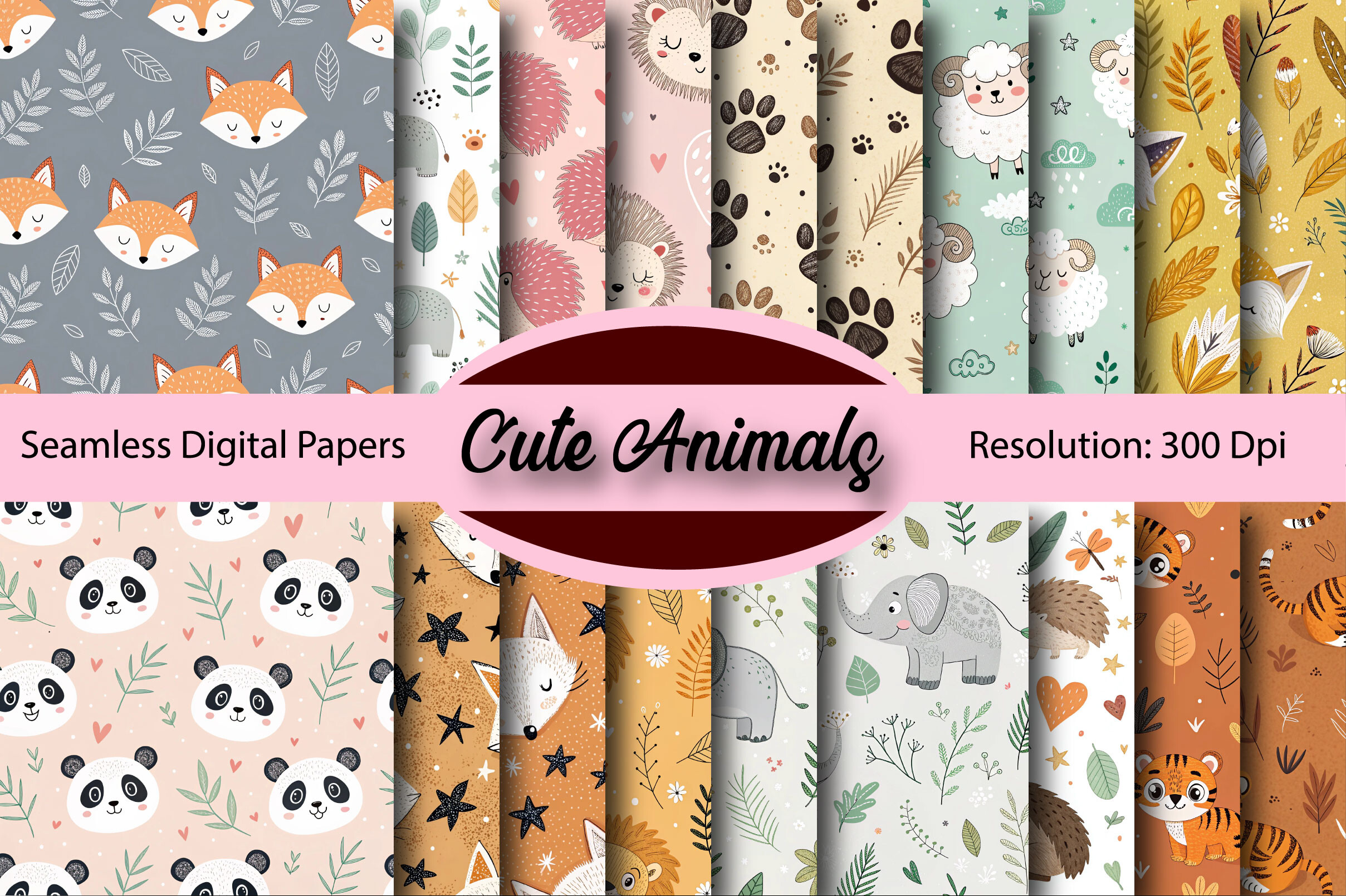 Cute Animals Seamless Digital Paper