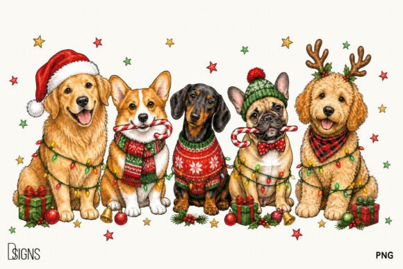 Cute Christmas Dog Lover Clipart PNG