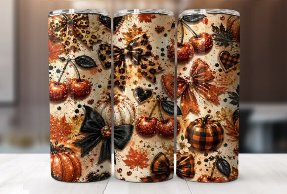 Fall Cherry Leopard Bow 20oz Tumbler PNG