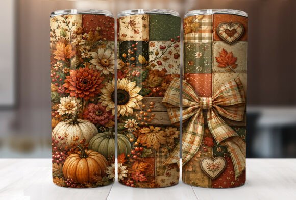 Fall Patchwork Pumpkin 20oz Tumbler Wrap