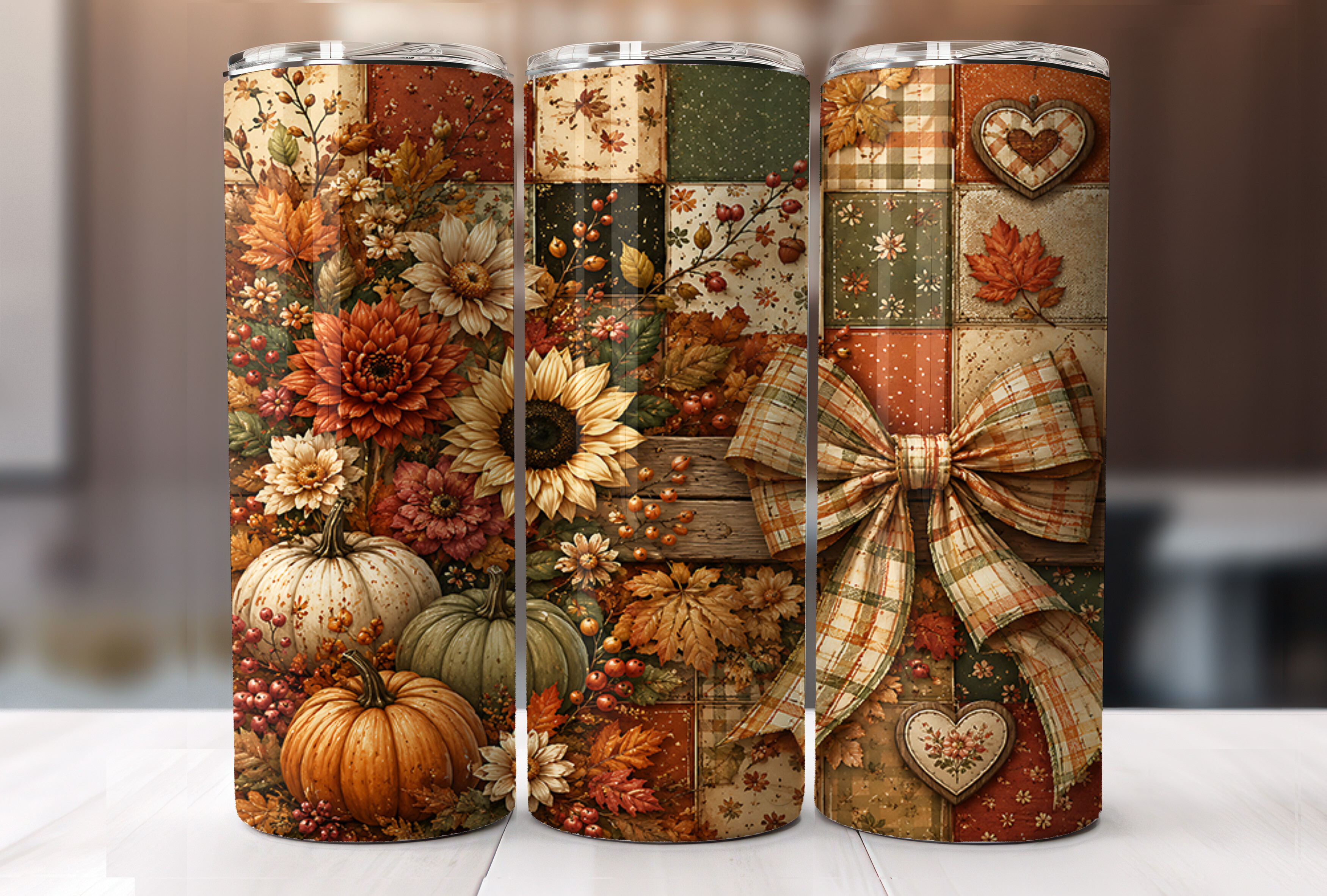 Fall Patchwork Pumpkin 20oz Tumbler Wrap