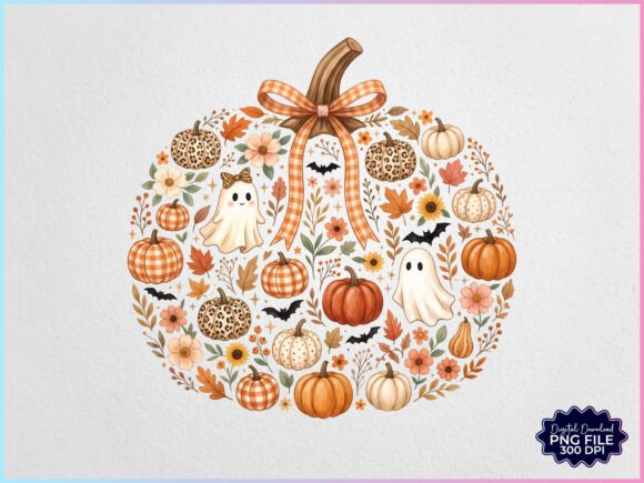Fall Pumpkin Ghost Coquette PNG