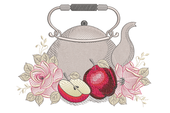 Floral Apple Teapot Embroidery