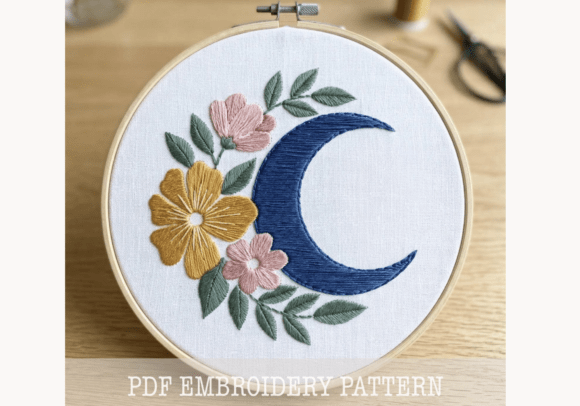 Floral Moon Hand Embroidery PDF Pattern