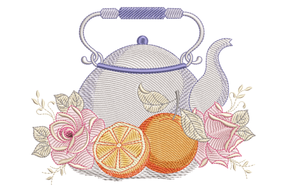 Floral Orange Teapot Embroidery