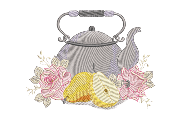 Floral Teapot Embroidery Design