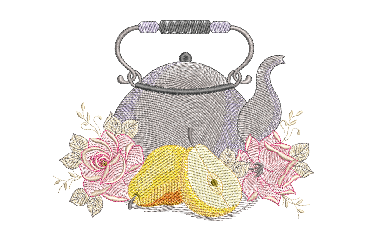 Floral Teapot Embroidery Design