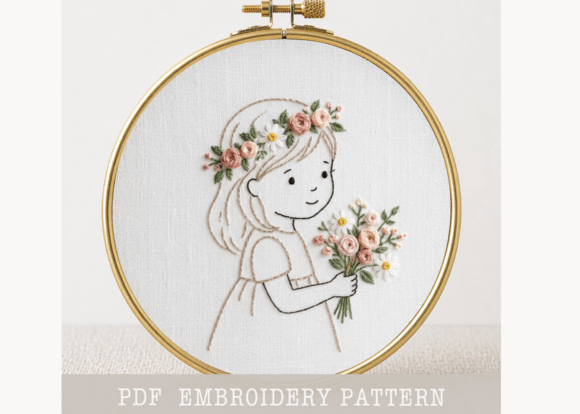 Girl Flower Hand Embroidery PDF Pattern