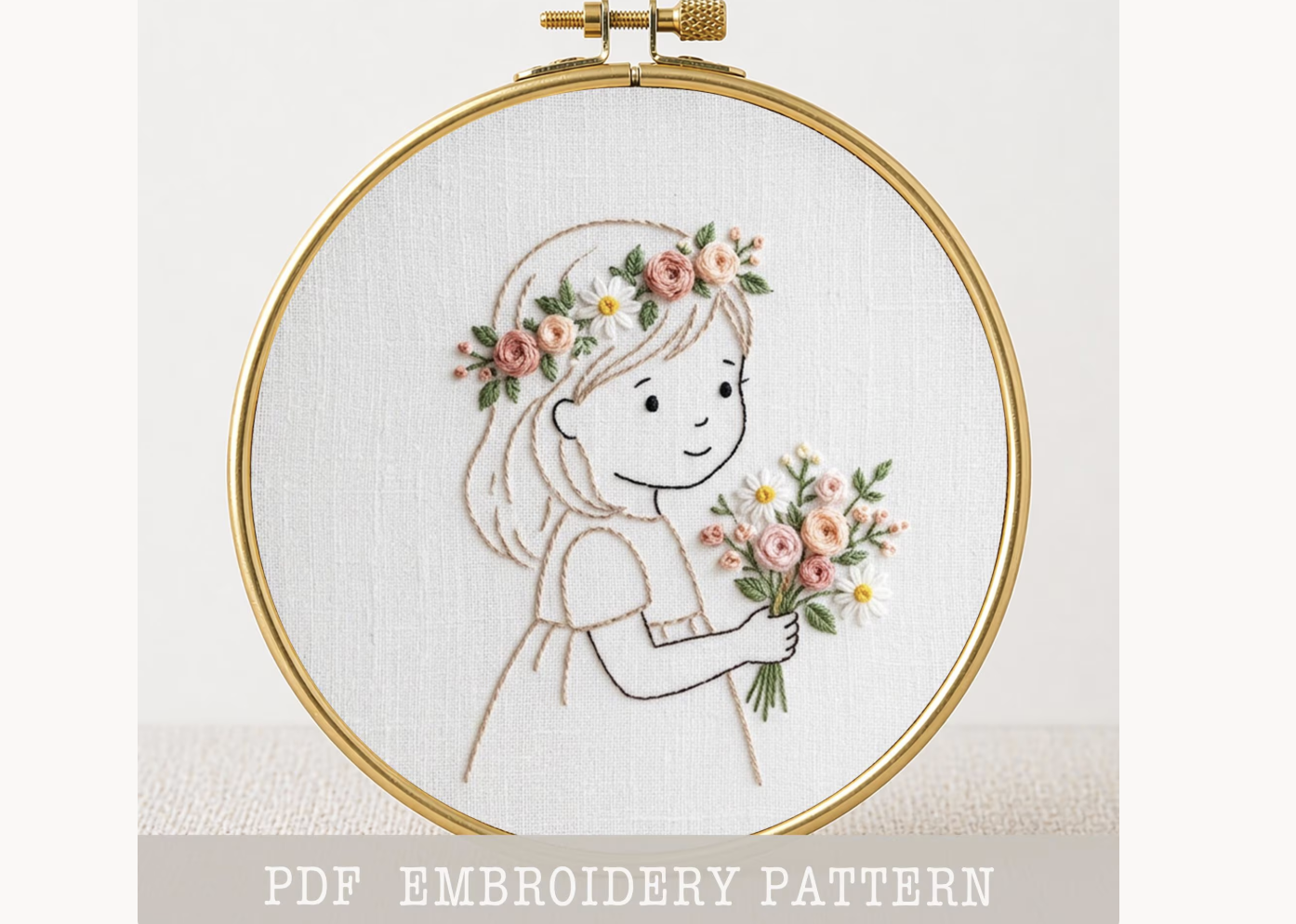 Girl Flower Hand Embroidery PDF Pattern