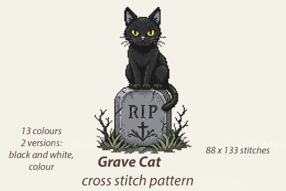 Grave Cat Cross Stitch Pattern