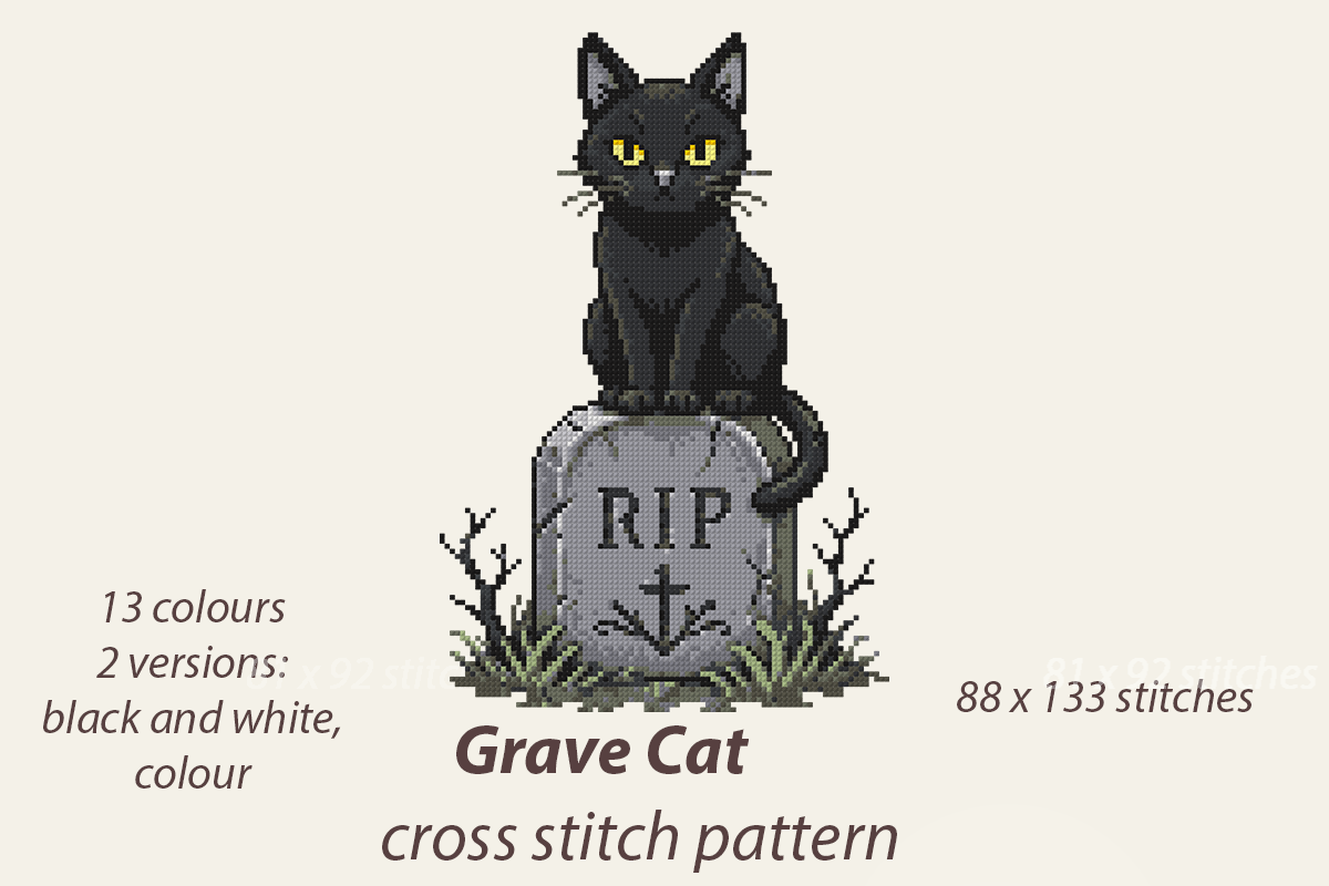 Grave Cat Cross Stitch Pattern