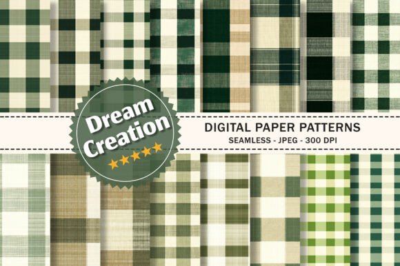 Green & Beige Gingham Seamless Patterns