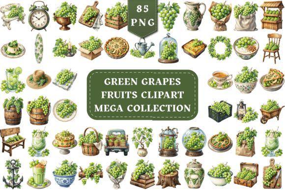 Green Grape Watercolor Mega Clipart Pack