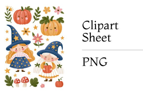 Halloween Pumpkin Witch Clipart Set
