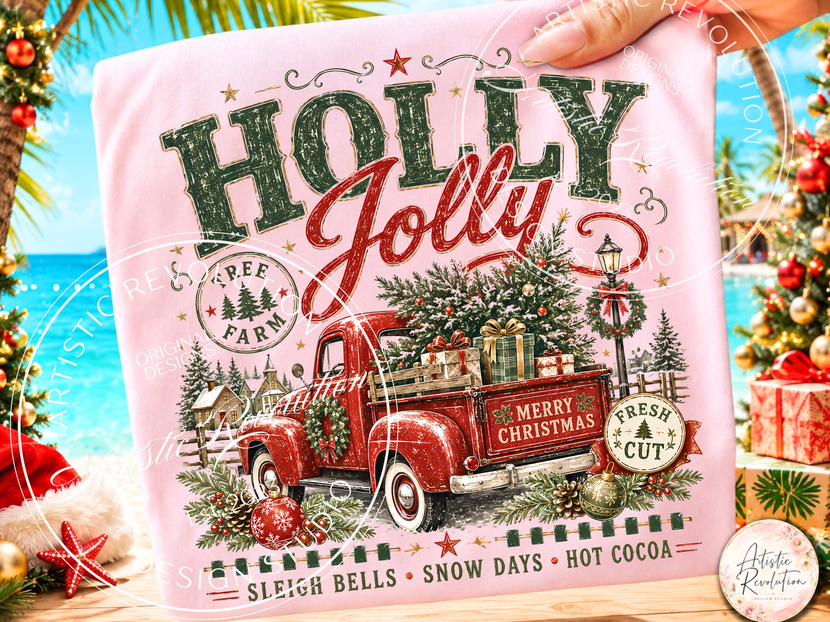 Holly Jolly Retro Christmas PNG