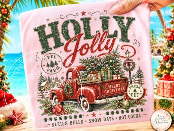 Holly Jolly Retro Christmas PNG