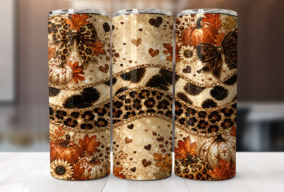 Leopard Pumpkin Fall Tumbler Wrap PNG