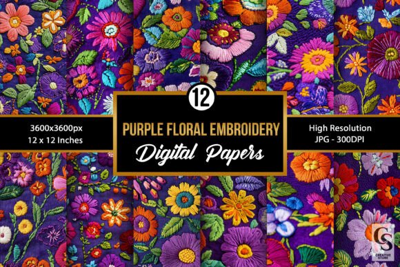 Purple Colorful Flower Embroidery Paper