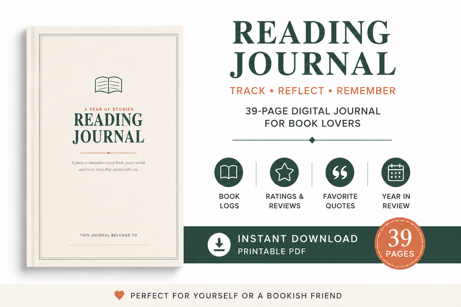 Reading Journal PDF Printable Book Log